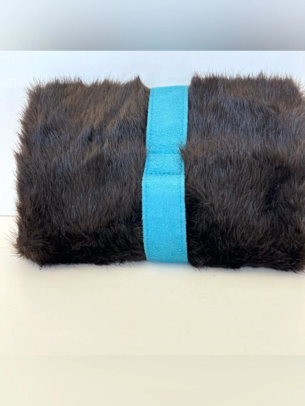 STEPHANIE JOHNSON Brown Faux Fur Vintage Travel Roll Cosmetic Jewelry Makeup Bag
